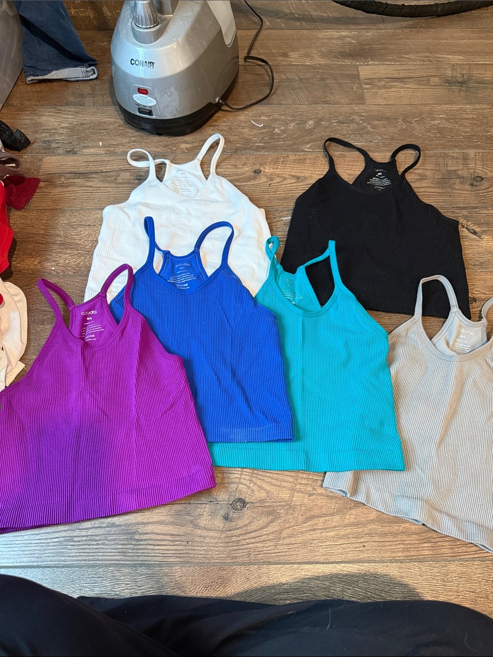 Ribbed Spaghetti Strap Crop Tank - White, Black, Purple, Blue, Teal, Gray